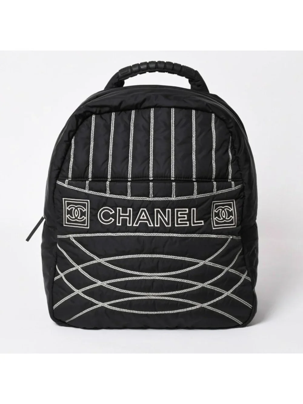 Chanel Sports Line Backpack CC Logo Nylon Stitch Black White